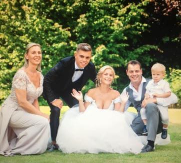 Laura Hilven with her husband Leandro Trossard, parents, and son Thiago.